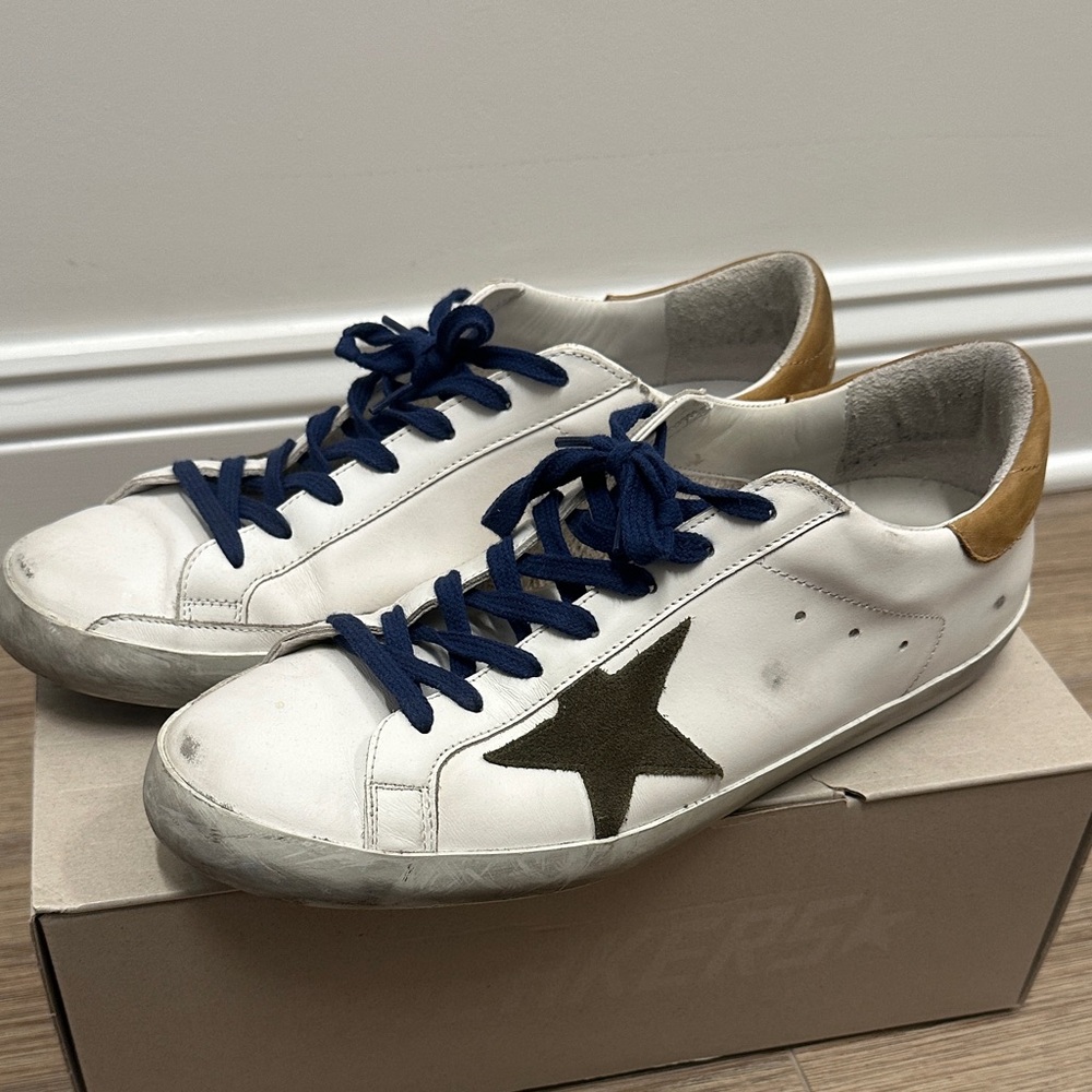 Golden Goose White and Blue Sneakers